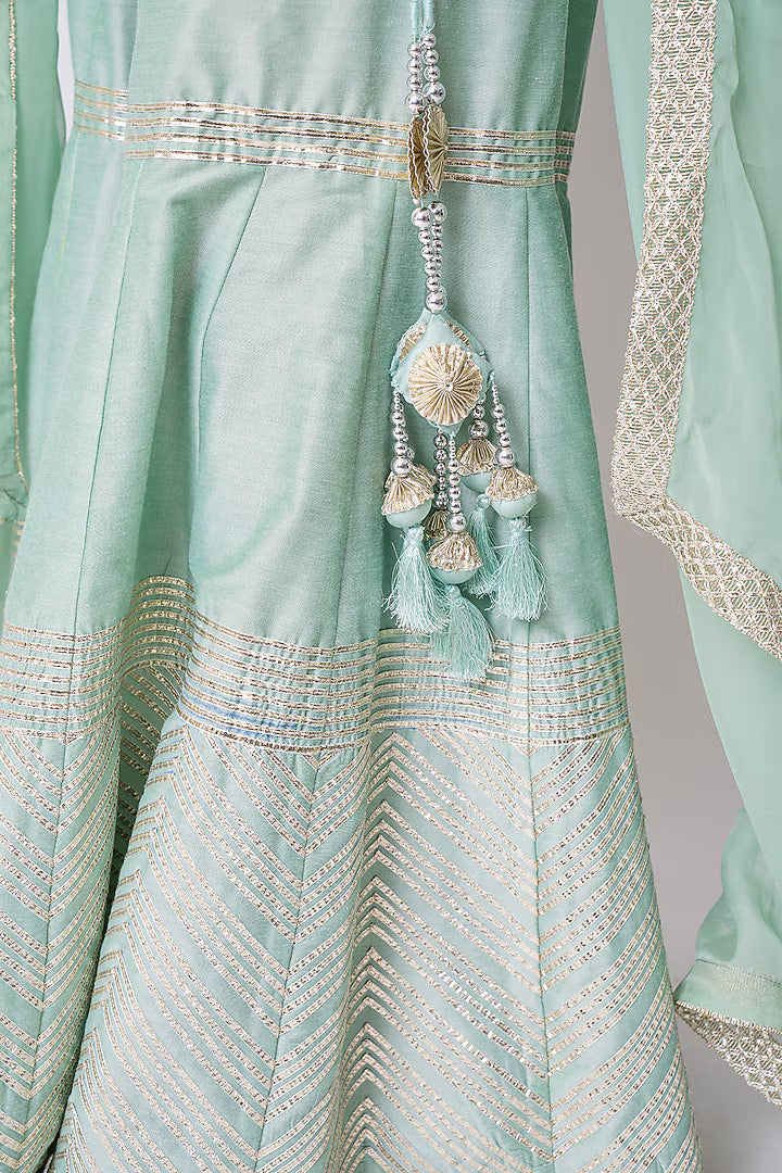 Sea Green Banarasi Katan Silk Gota Work Gharara Set