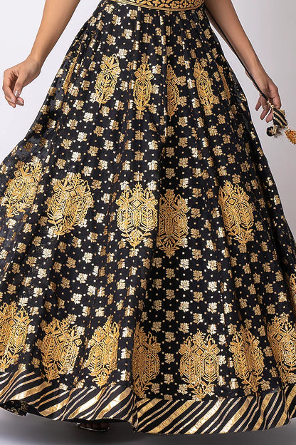Black Pure Banarasi Khadi Gota Embroidered Lehenga Set