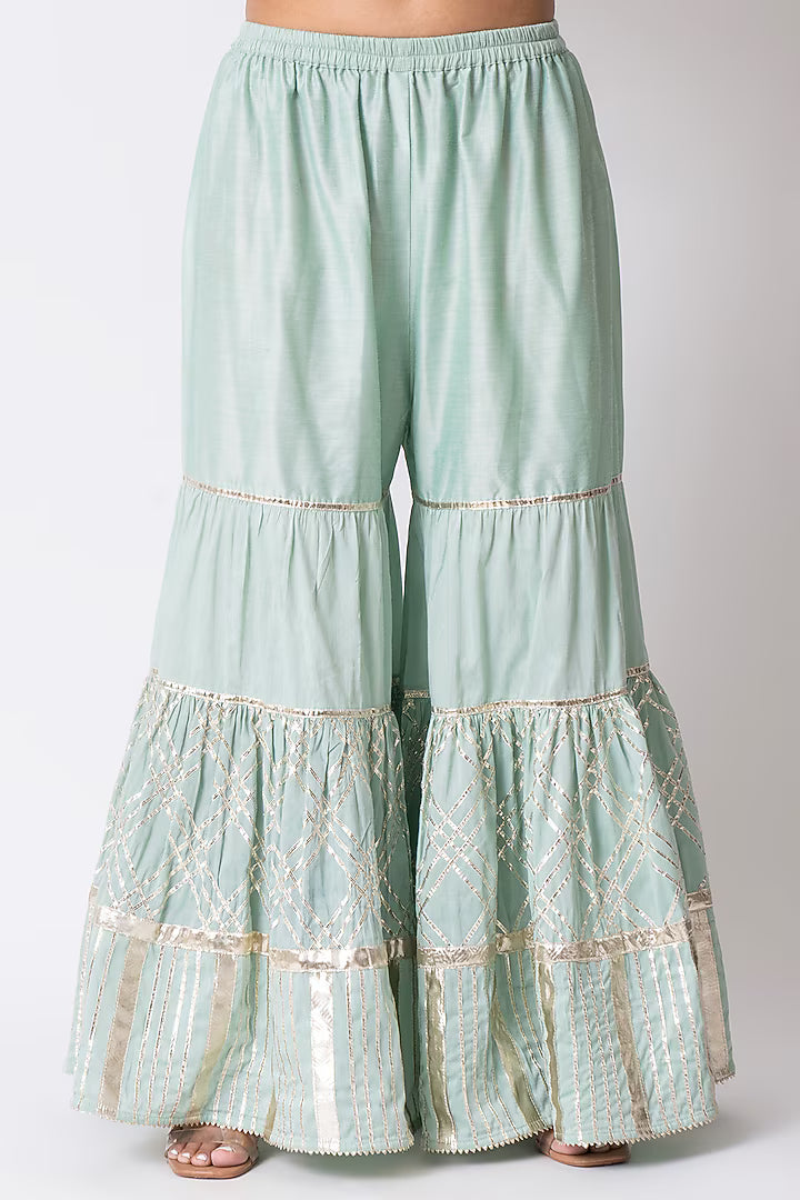 Sea Green Banarasi Katan Silk Gota Embroidered Gharara Set