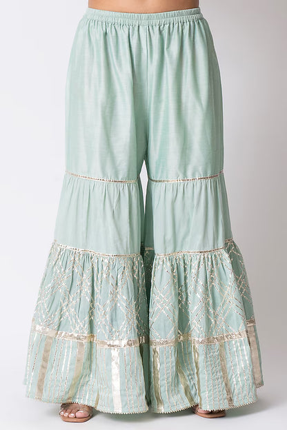 Sea Green Banarasi Katan Silk Gota Embroidered Gharara Set