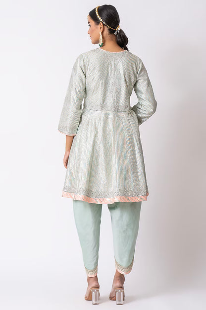 Mint Green Chanderi Gota & Sequins Embroidered Jacket Set