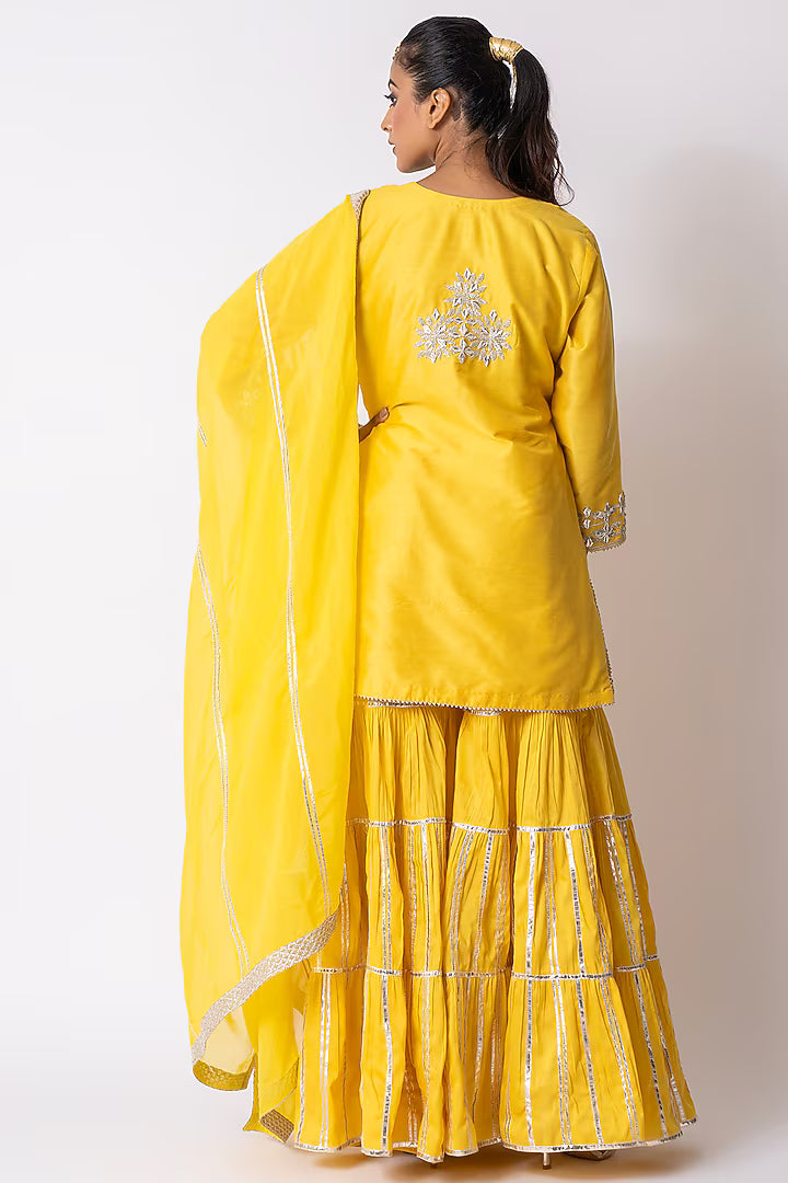 Yellow Chanderi Silk Gota Embroidered Gharara Set