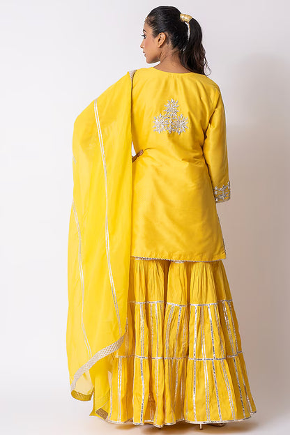 Yellow Chanderi Silk Gota Embroidered Gharara Set