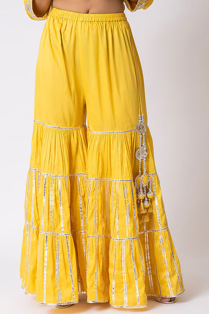 Yellow Chanderi Silk Gota Embroidered Gharara Set