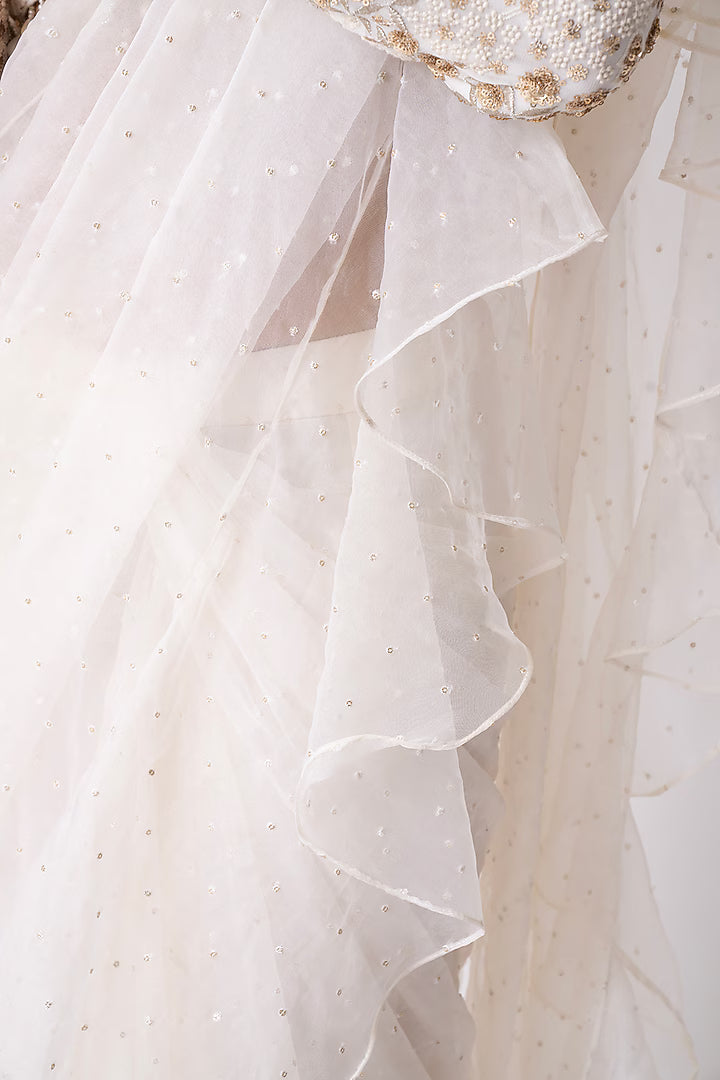 Off-White Organza Draped Saree Set