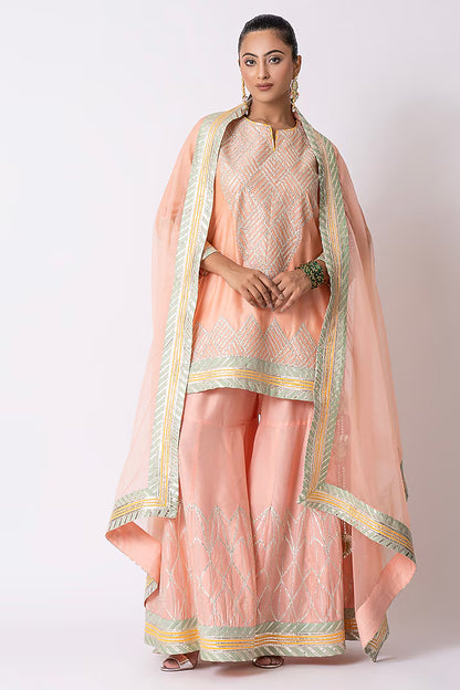 Peach Katan Silk Gota Embroidered Gharara Set