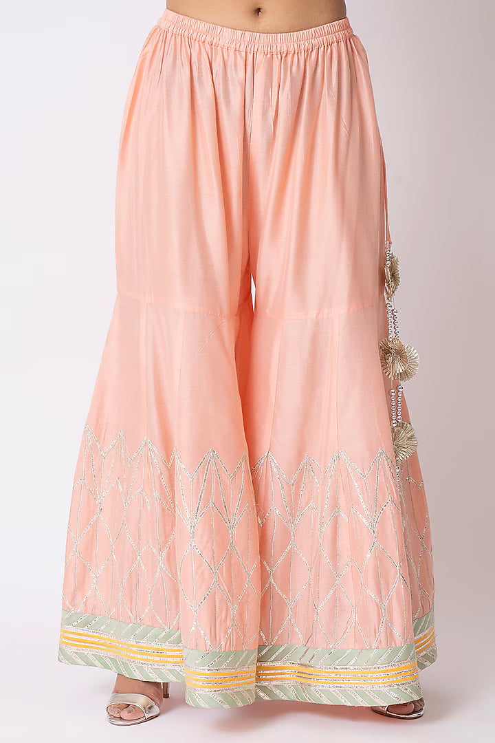 Peach Katan Silk Gota Embroidered Gharara Set