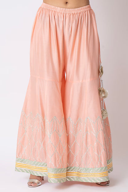Peach Katan Silk Gota Embroidered Gharara Set