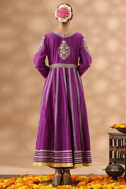 Warm Purple Banarasi Chanderi Kasab Embroidered Anarkali Set