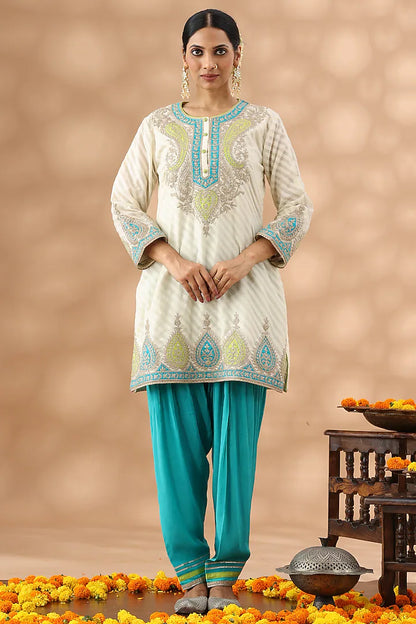 White Cotton Kasab Embroidered Kurta Set