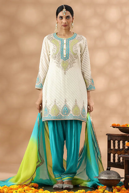 White Cotton Kasab Embroidered Kurta Set