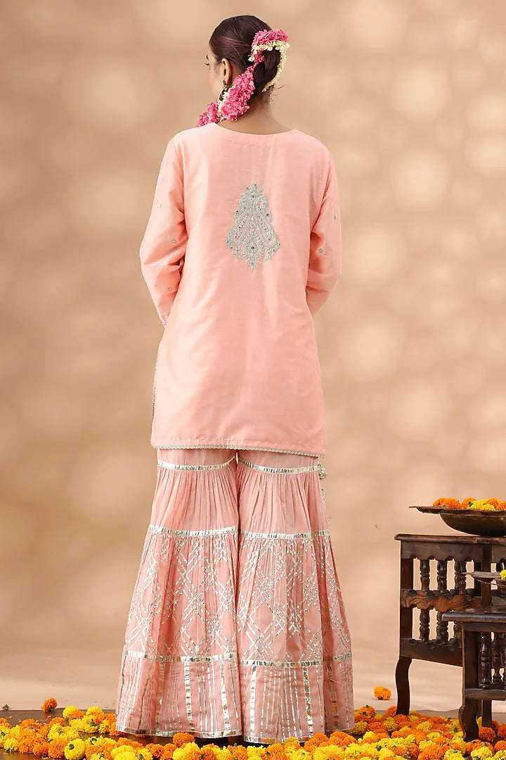Peach Pure Silk Gota Work Gharara Set
