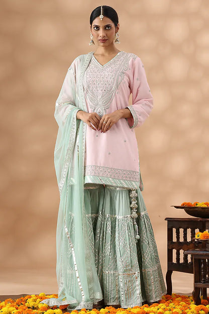 Mint Green Pure Silk Gota Work Gharara Set