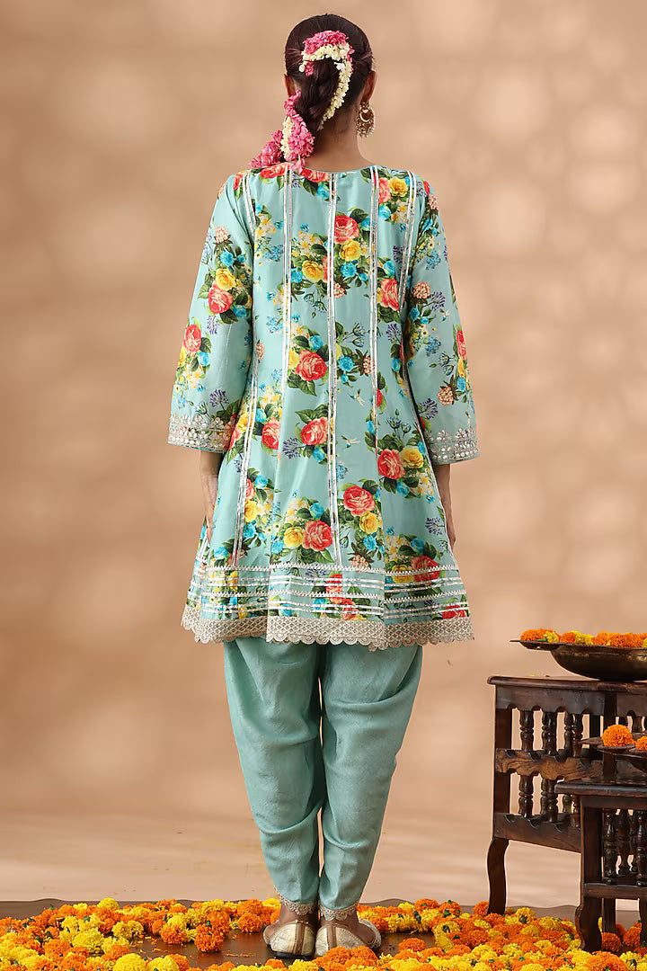 Mint Green Cotton Printed Short Anarkali Set