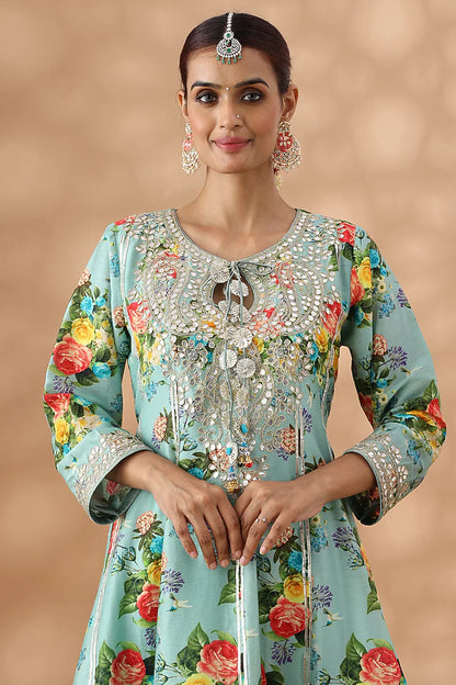 Mint Green Cotton Printed Short Anarkali Set