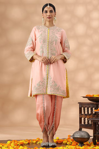 Peach Banarasi Chanderi Kasab Embroidered Kurta Set