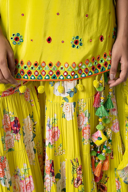 Yellow Crepe Floral Printed Gharara Set