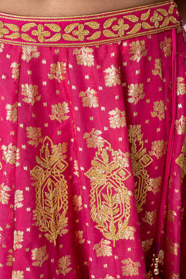 Magenta Pure Banarasi Khadi Gota & Nakshi Embroidered Lehenga Set
