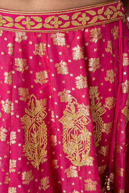 Magenta Pure Banarasi Khadi Gota & Nakshi Embroidered Lehenga Set
