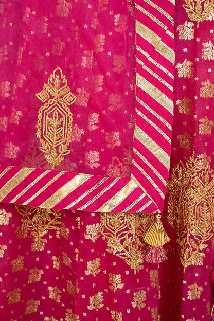 Magenta Pure Banarasi Khadi Gota & Nakshi Embroidered Lehenga Set
