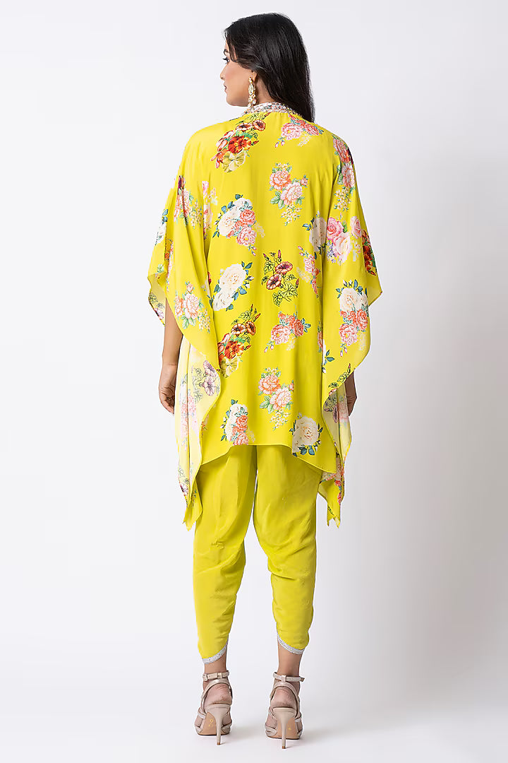 Yellow Crepe Dhoti Set