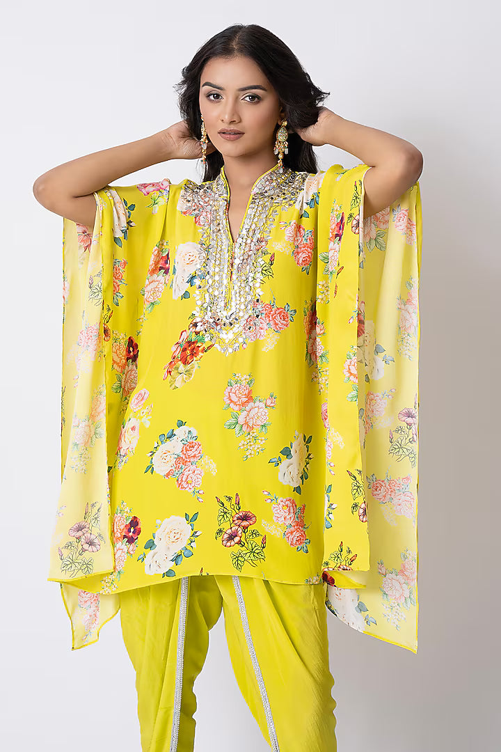 Yellow Crepe Dhoti Set