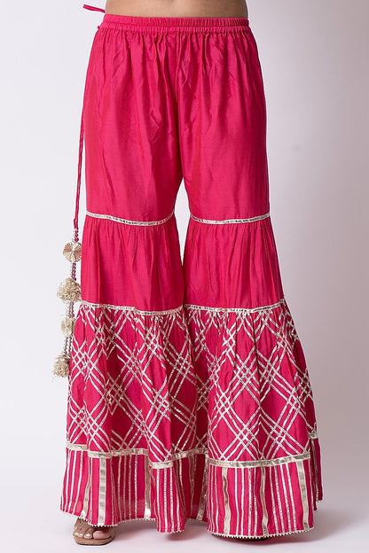 Hot Pink Banarasi Katan Nakshi Gota Embellished Gharara Set