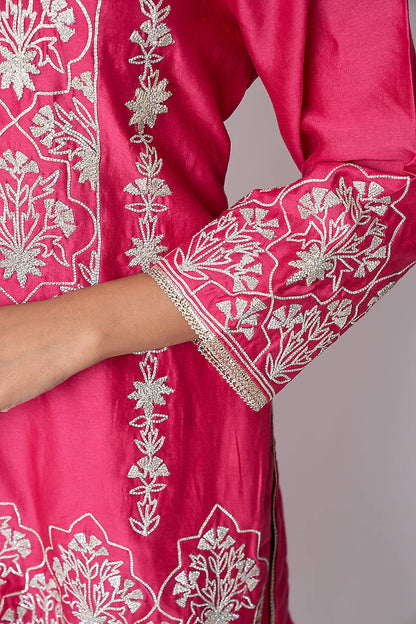 Hot Pink Banarasi Katan Nakshi Gota Embellished Gharara Set