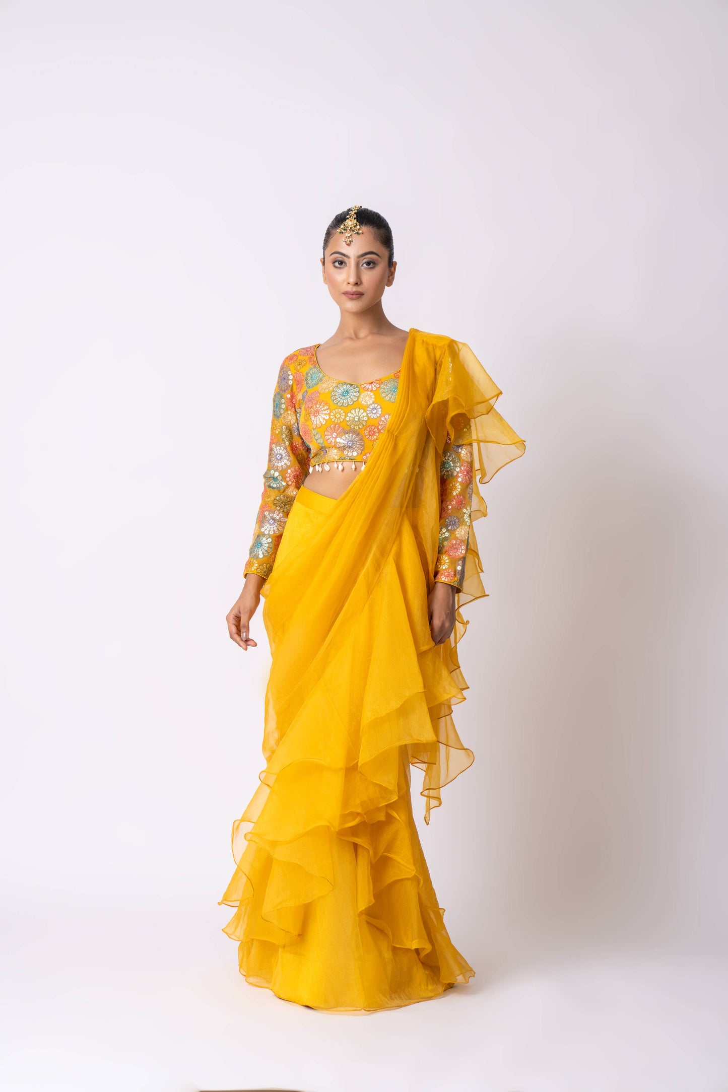 Yellow Draped Sareer Set