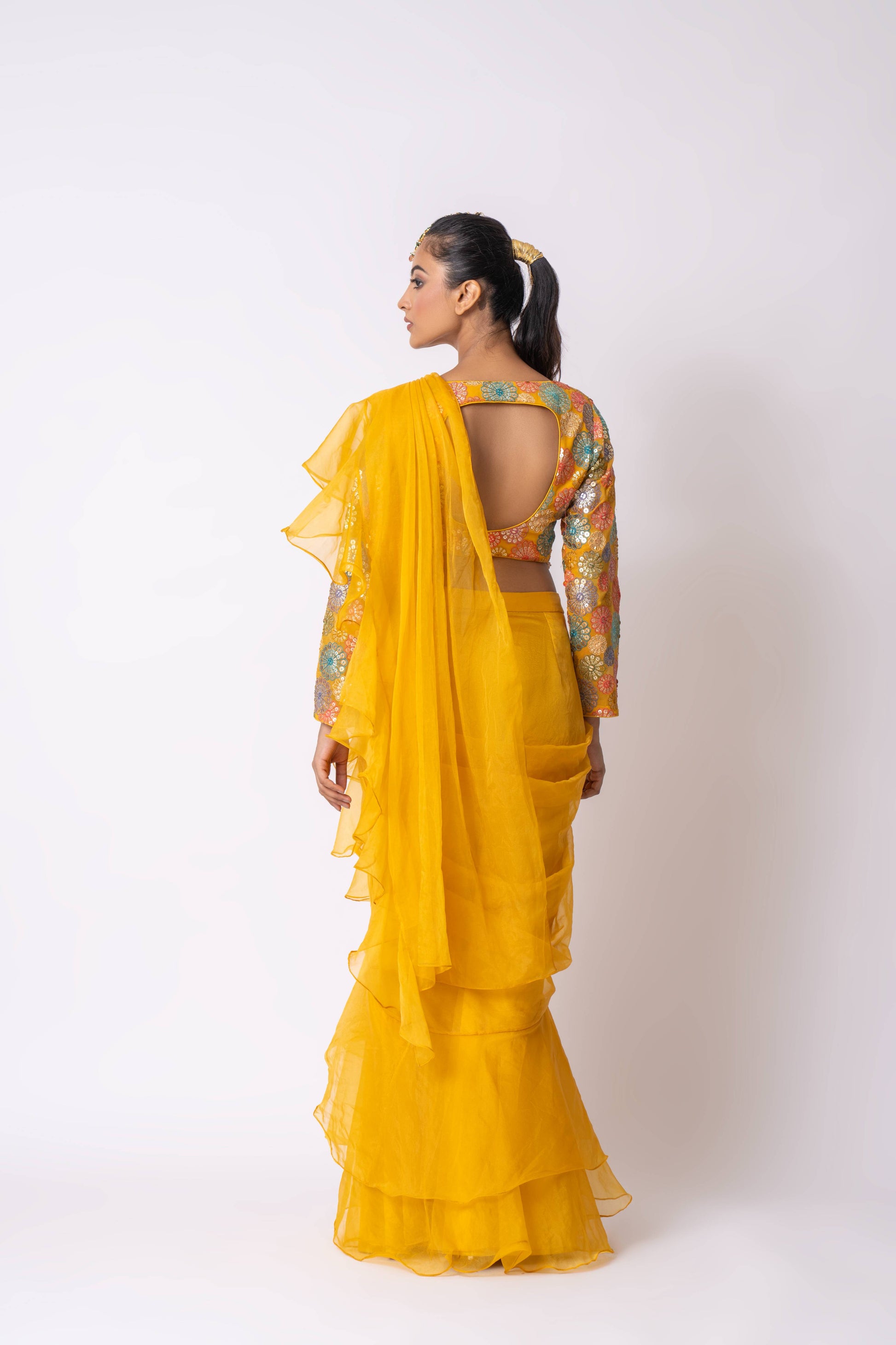 Yellow Draped Sareer Set