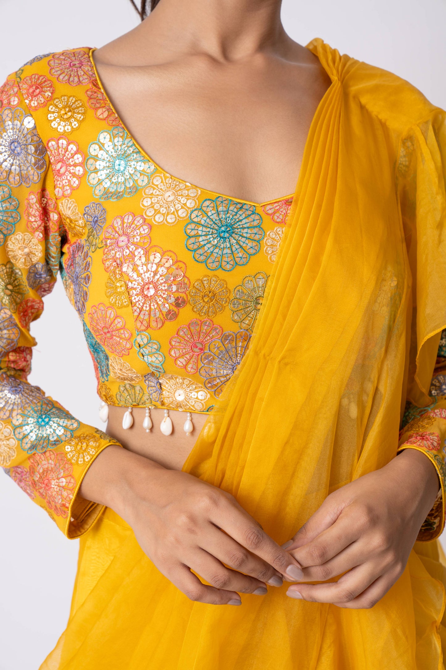 Yellow Draped Sareer Set