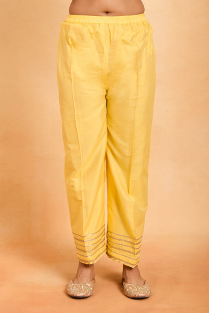 New Sunshine Yellow Zari Embroidered Straight Cut Suit Set