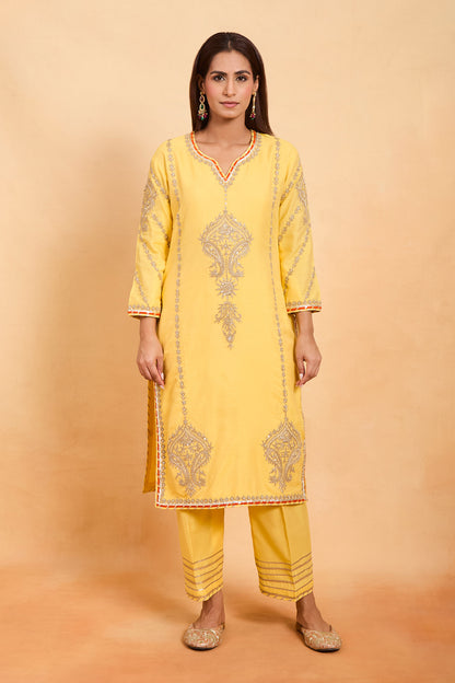 Sunshine Yellow Zari Embroidered Straight Cut Suit Set