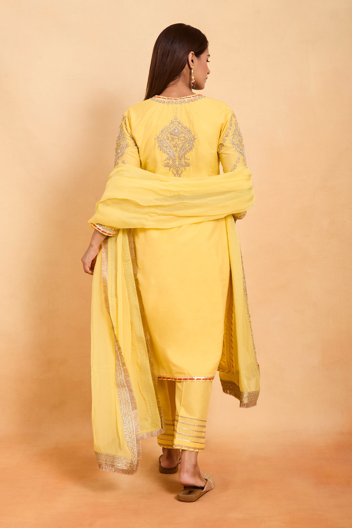 Sunshine Yellow Zari Embroidered Straight Cut Suit Set