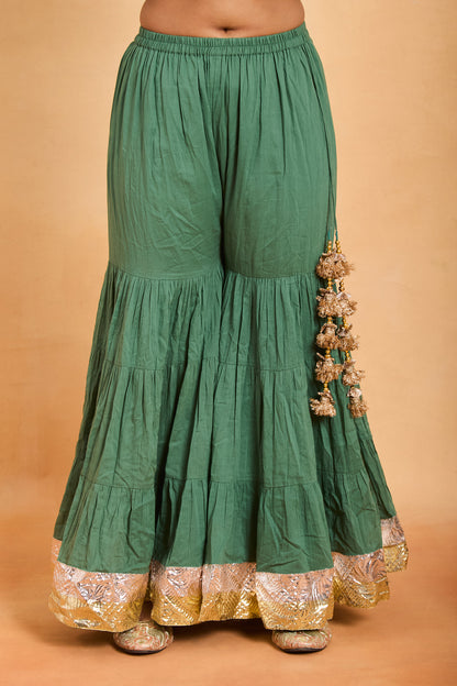 Pastel Green Angrakha Peplum Kurti & Gharara Set