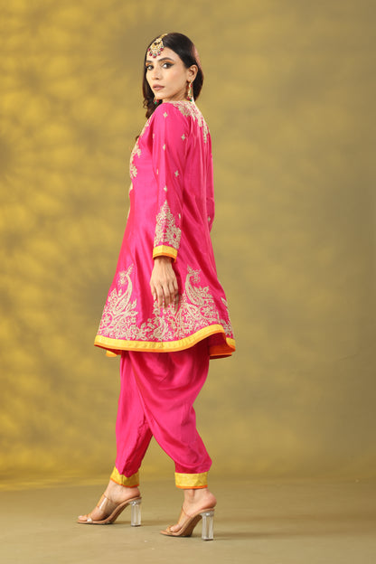 Magenta Short Anarkali with Salwar and Dupatta