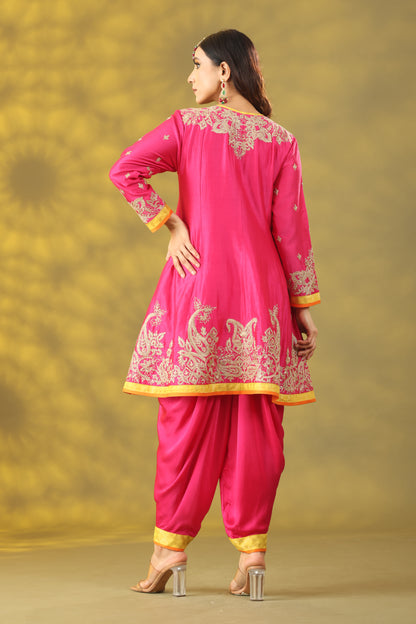 Magenta Short Anarkali with Salwar and Dupatta