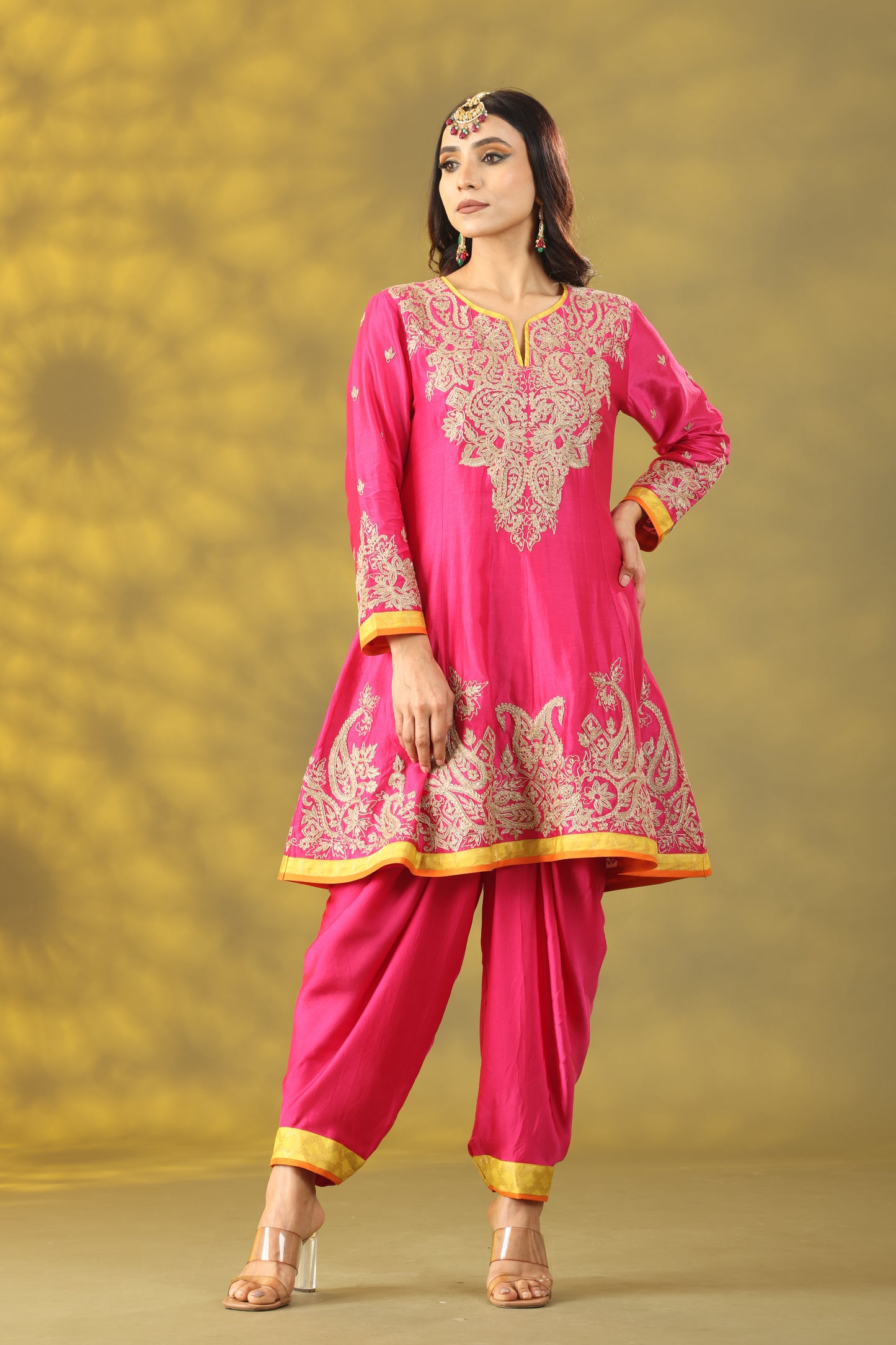 Magenta Short Anarkali with Salwar and Dupatta