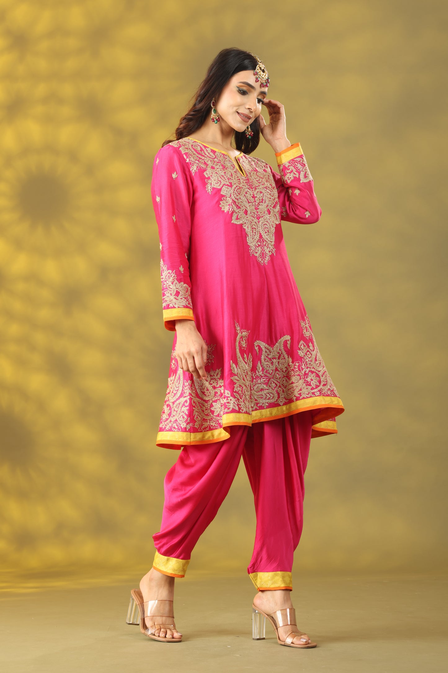 Magenta Short Anarkali with Salwar and Dupatta