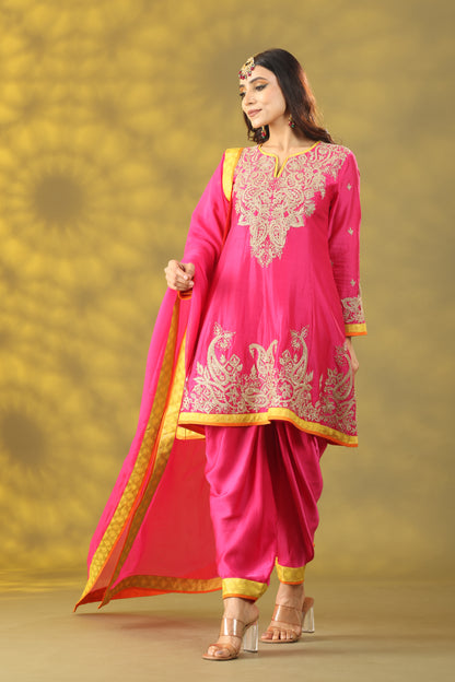 Magenta Short Anarkali with Salwar and Dupatta