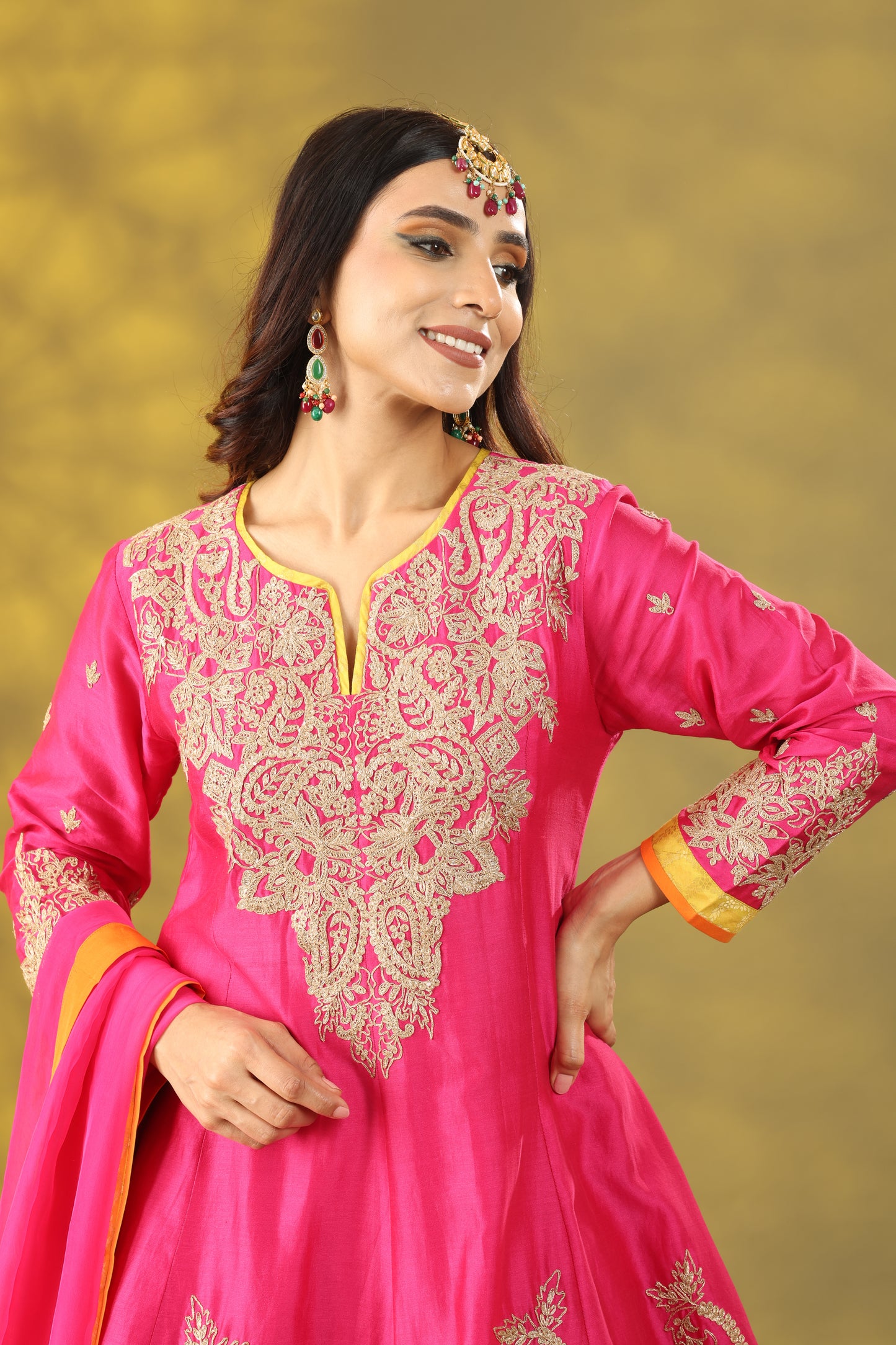 Magenta Short Anarkali with Salwar and Dupatta