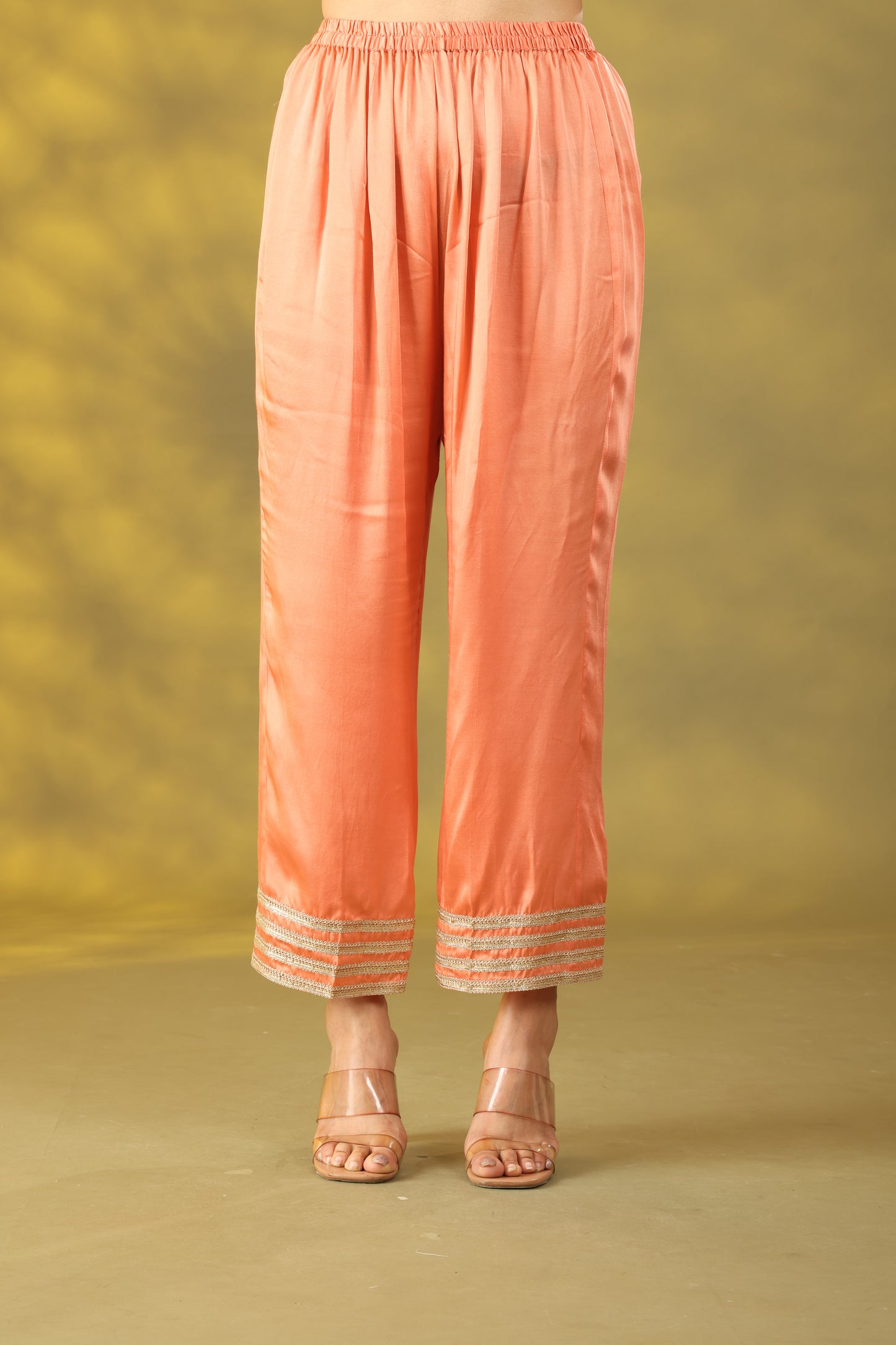 Peach Kurta with Pant and Net Dupatta