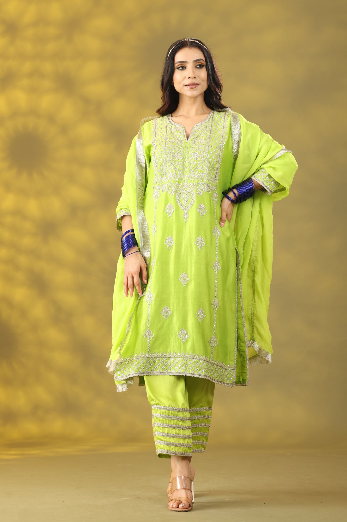 Salime Green Kurta with Pant and Dupatta