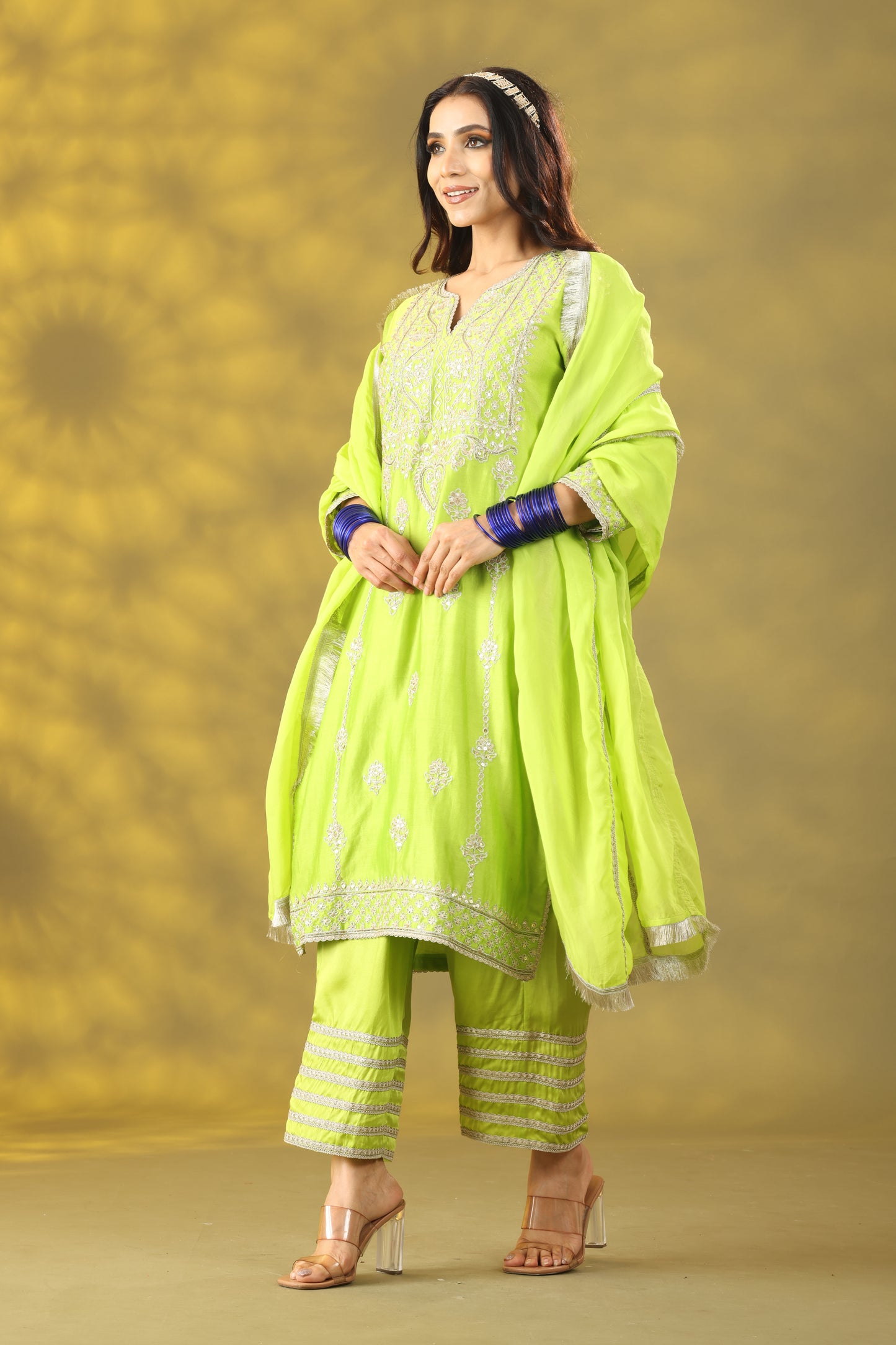 Salime Green Kurta with Pant and Dupatta