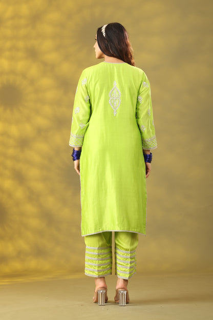 Salime Green Kurta with Pant and Dupatta