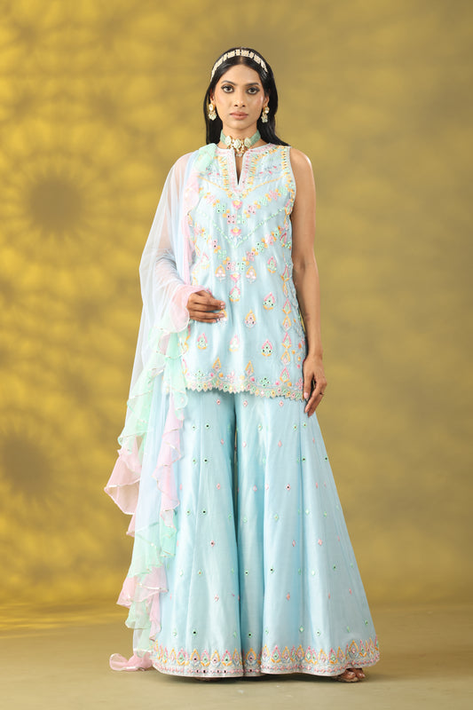 Sky Blue Gharara Set with Dupatta