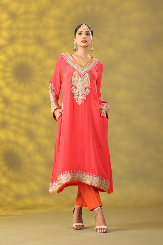 Valentine Red Kashmiri Style Phiran  Kurta Set