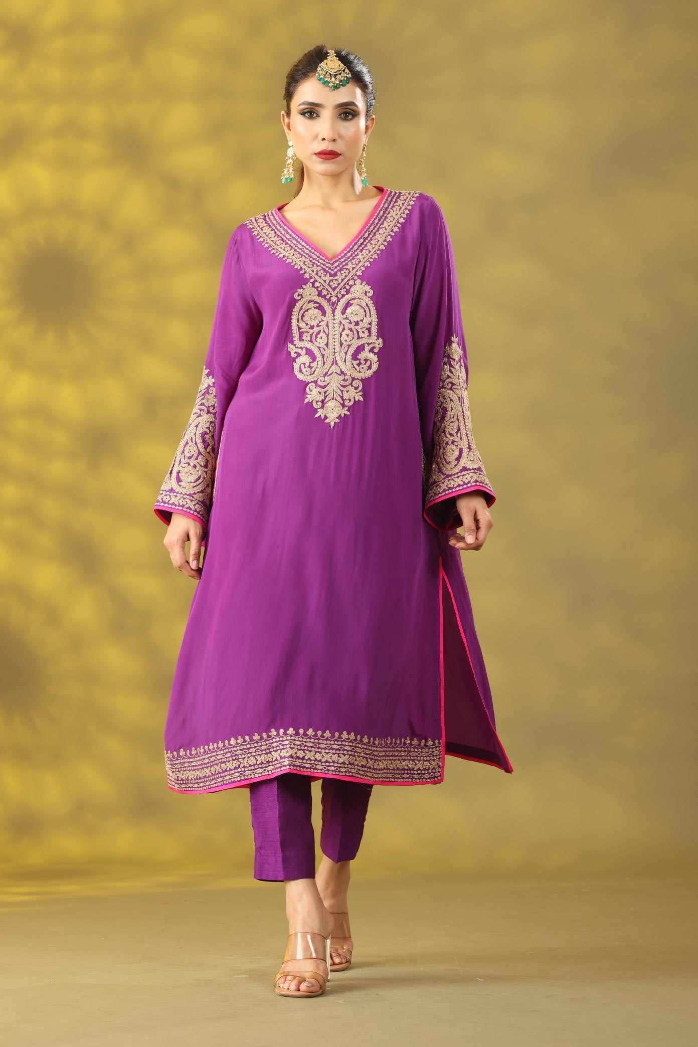 Warm Purple Kashmiri Style Phiran  Kurta Set