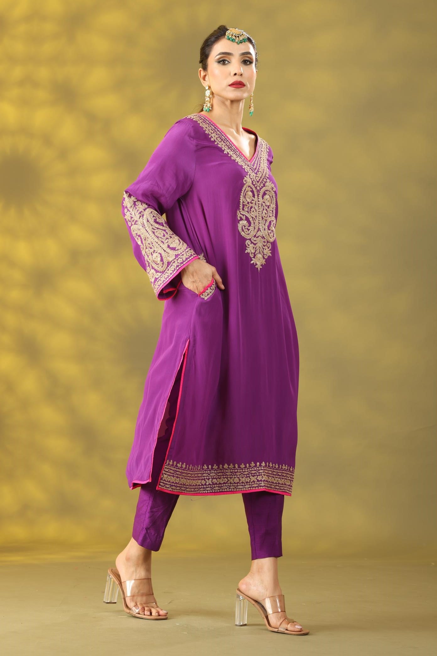 Warm Purple Kashmiri Style Phiran  Kurta Set