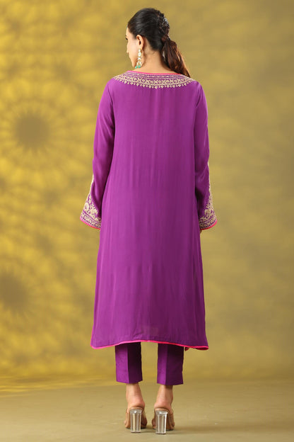 Warm Purple Kashmiri Style Phiran  Kurta Set